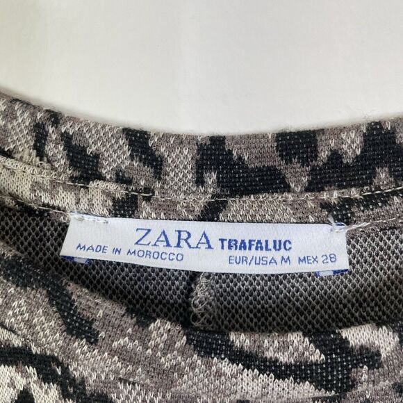 Zara Tiger Animal Print Knit Long Sleeve Crewneck Belted Midi Dress Medium - Picture 7 of 10